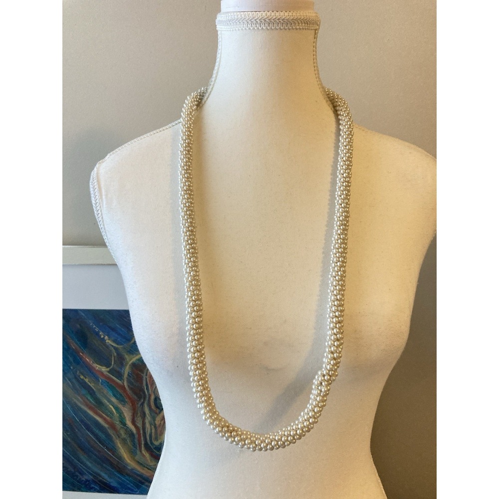 Long Faux Pearl Multi Strand Torsade Necklace Ivory‎ Cream Classic Romantic